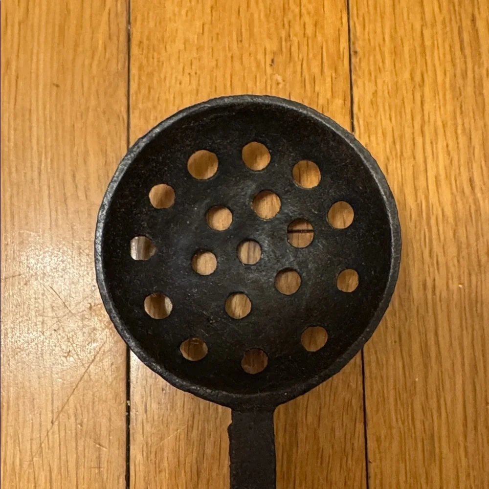 Vintage Cast Iron Skimmer Ladle Slotted Spoon Rustic Farmhouse Cottagecore